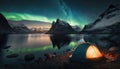 A tent in the night and northen lights in the sky Royalty Free Stock Photo