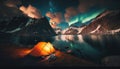 A tent in the night and northen lights in the sky Royalty Free Stock Photo