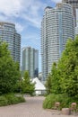 Tent in a hidden city square in front of appartment buildings Royalty Free Stock Photo