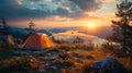 Tent Pitched on Mountain Summit