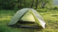 A tent pitched up in a grassy field