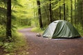 tent pitched beside a well-maintained hiking trail Royalty Free Stock Photo