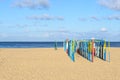 Tent poles on the beach, Nazare (Portugal)