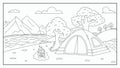 Tent on the River Bank Coloring Page Royalty Free Stock Photo