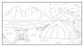 Tent on the River Bank Coloring Page Royalty Free Stock Photo