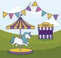 tent sale ticket with carousel and garlands