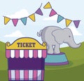 tent sale ticket with elephant and garlands