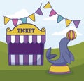 tent sale ticket with seal and garlands