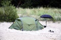 Tent on sandy beach