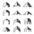 Tent silhouettes. Outdoor party event buildings pavilion marquee vector tent collections