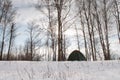 Tent in the snow, camping in winter,