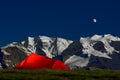Tent in the solitude beneath the glaciers of the Alps