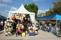 Tent stalls near the Eiffel tower selling hats and souvenirs