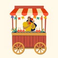 Tent street food cart Festa Junina Brazilian Apple Candy June Party Festival Vector Illustration.