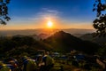 Tent in the sunset overlooking mountains Royalty Free Stock Photo