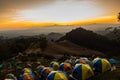 Tent in the sunset overlooking mountains Royalty Free Stock Photo