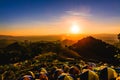 Tent in the sunset overlooking mountains Royalty Free Stock Photo