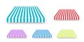 Tent sunshade for window, colored striped roof isolated. Realistic shop awning tents set