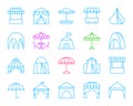 Tent simple color line icons vector set Royalty Free Stock Photo