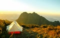 Tent on the top of a mountain with a nice view