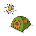 Tent for travel, tourism and summer outdoor relax. Vacation away from crowds of people.