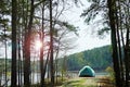 A tent at a waterfront campsite of Jordan Lake State Park at Poplar Point campground -- near Raleigh North Carolina Royalty Free Stock Photo