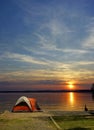 A tent at a waterfront campsite of Jordan Lake State Park -- Poplar Point campground -- near Raleigh North Carolina