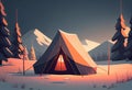 tent in winter. winter tourism in the mountains.