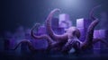 Tentacles Maneuvering Abstract Data Cubes in a Dark, Clean Big Data Visualization Scene Royalty Free Stock Photo