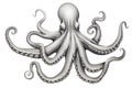 Tentacles of an octopus. Engraving technique isolated on white background Royalty Free Stock Photo