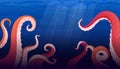 Tentacles squid or kraken deep underwater in blue sea vector flat evil dive fantasy creepy monster