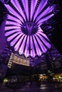 Tented glass roof dome with skyscrapers of the Sony Center at night with illumination Royalty Free Stock Photo