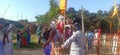 The last or tenth day of lord durga festival statue immersed in water in india