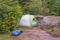 Tenting Amongst the Trees and Rocks Royalty Free Stock Photo