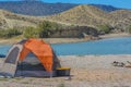 Tenting at the beautiful Flaming Gorge Reservoir, National Recreation Area of Utah Royalty Free Stock Photo