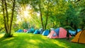 Tents Camping rest area, early morning. Panoramic