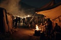 Tents in Lebanese mountains for the homeless refugees and Bedouins. Neural network AI generated