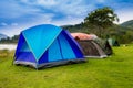 Tents near lake in camping area Royalty Free Stock Photo
