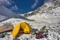 Tents and part of the base camp climbers` equipment for Stok Kangri peak.