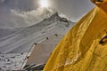 Tents and part of the base camp climbers` equipment for Stok Kangri peak.