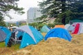 Tents pitched on the lawn of Parliament during the anti-mandate convoy