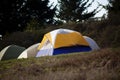 Tents Set Up At Camp Site Sloping Hill Royalty Free Stock Photo