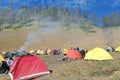 Tents standing on the edge of Ranu Kumbolo lake