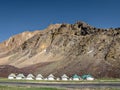 Tents for on way stay accommodation in Sarchu , with mountain and sky in background Royalty Free Stock Photo