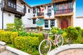 Tenza typical traditional colorful houses with garden