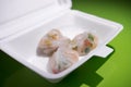 Teochew dumplings take away white paper box