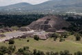 Teotihuacan, full pyramid view, many visitors, blue sky