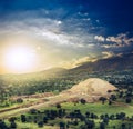 Teotihuacan, Mexico, Pyramid of the moon and the avenue of the D Royalty Free Stock Photo