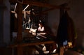 TeotitlÃÂ¡n del Valle, Mexico-December 23, 2018: A Weaver creates fabric on a loom