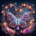 Glimmering Garden: Butterfly, Heart Flower, and Floral Splendor Illuminated Royalty Free Stock Photo